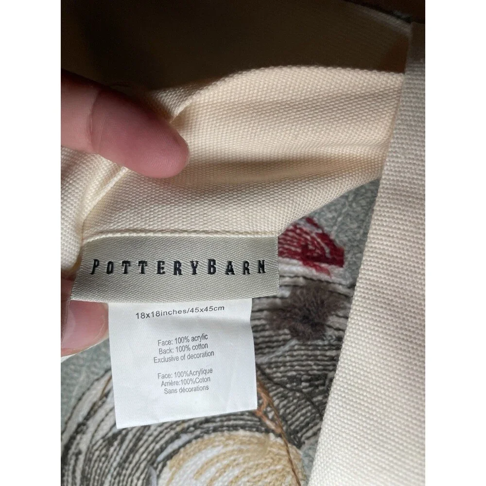 Pottery Barn Christmas Skiing Penguin Crewel Embroidered Pillow Cover Blue 18x18
